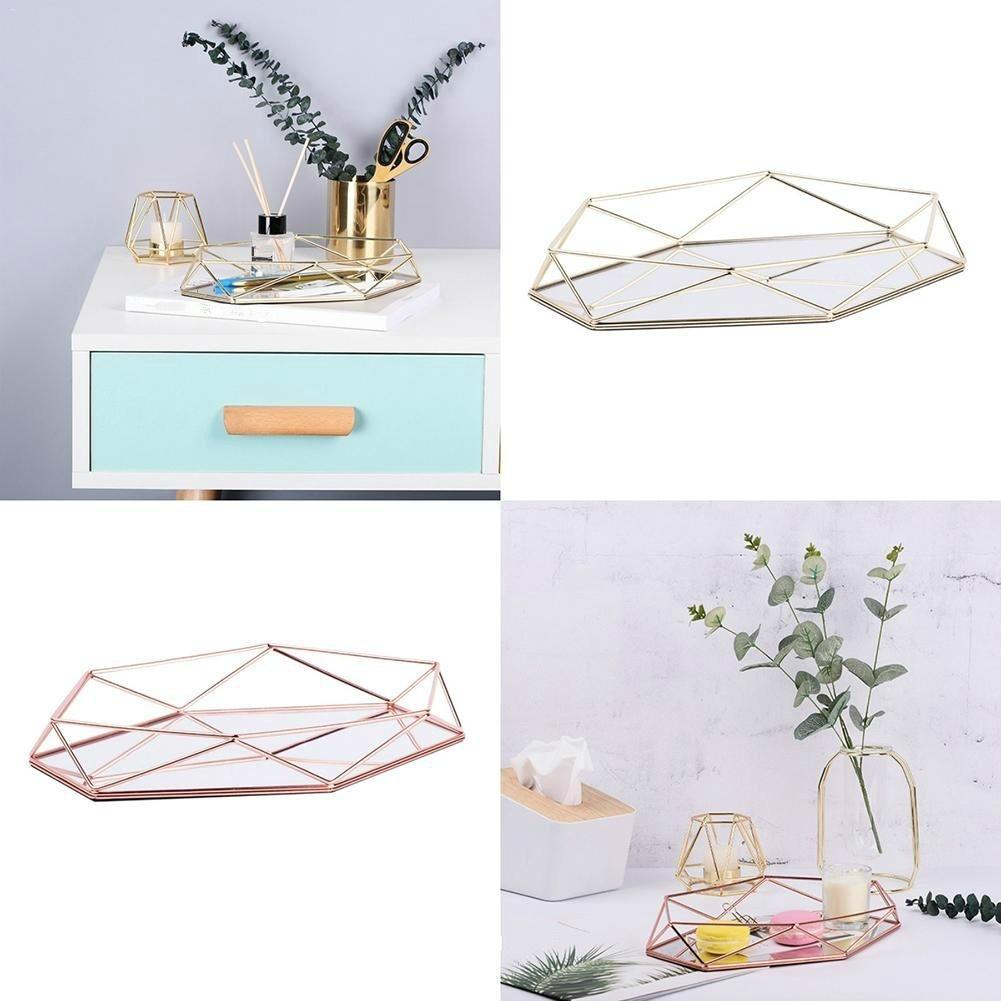 Three-dimensional Wrought Iron Storage Tray Nordic Minimalist Rose Gold Mirror Bottom Hexagonal Tray Home Decoration