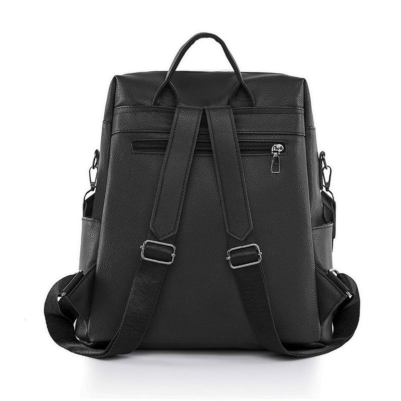 Contrast Color Women Soft Leather Tassel Backpack Simple Outdoor Travel Backpack