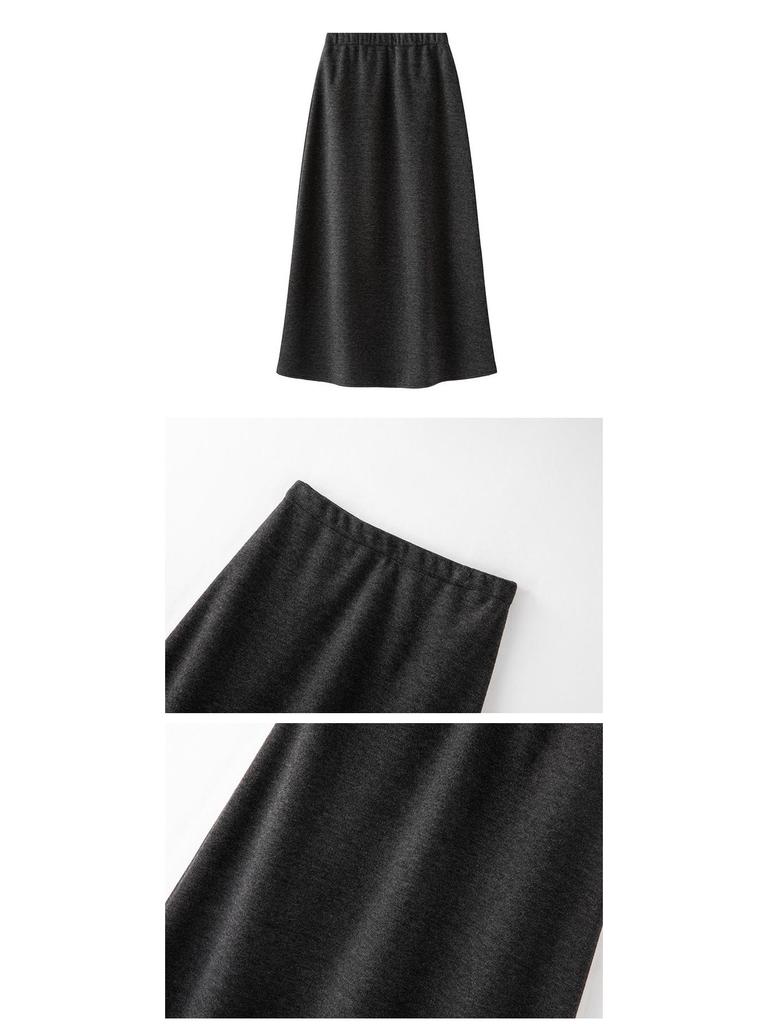Spring 26 High-End Gray Wool Midi Skirt: High-Waisted, Draped, Elastic Knit Base