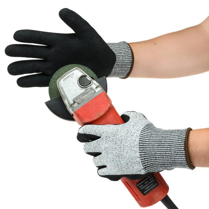 HPPE Level 5 EN388 Cut-Resistant Nitrile Frosted Oil-Resistant Gloves, Abrasion-Resistant