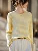 Women's French Retro Stripe Knitwear: Long Sleeve Round Neck Thin Wool Autumn Shirt