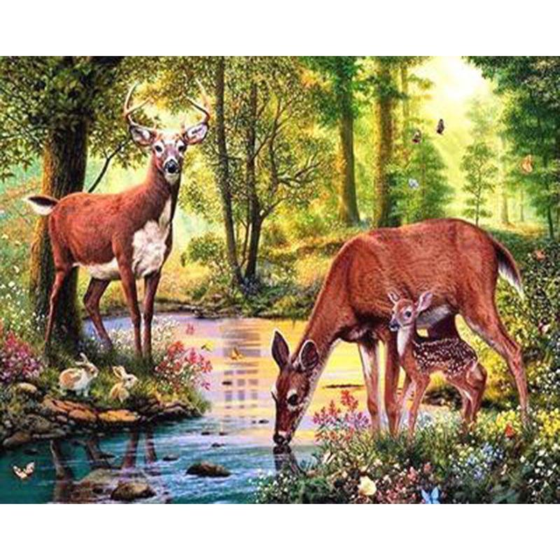 

Алмазная мозаика с изображением оленя, полная круглая алмазная живопись, вышивка, лесной пейзаж, рукоделие, домашний декор Full Round 20x30CM