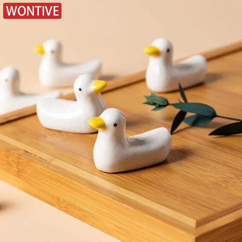 1-3PCS Duck Shape Ceramic Chopsticks Holder Spoon Rest Holders Fork Spatula Rack Shelf  Storage Organizer Kitchen Accessories