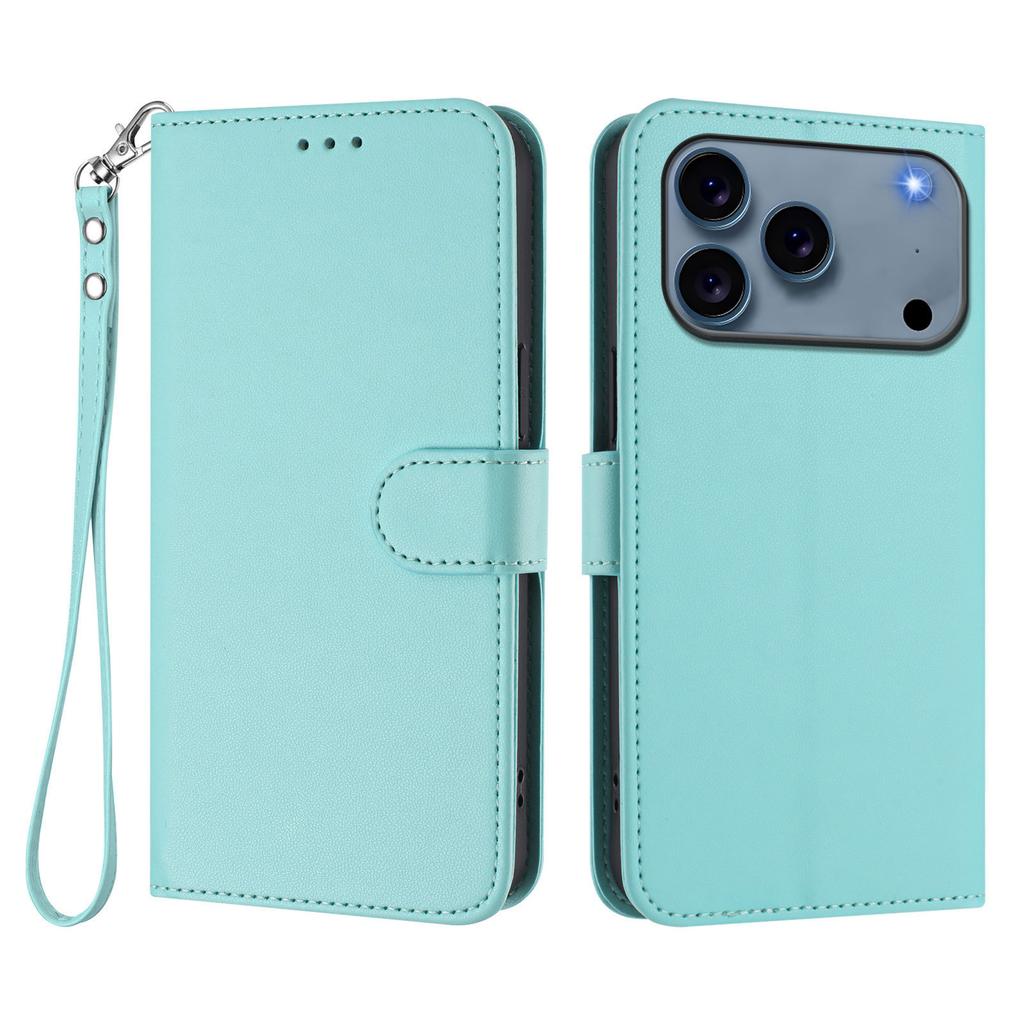 Suitable for iPhone 17E, leather-textured solid color business case, Apple 16 card slot hand strap flip cover protective case