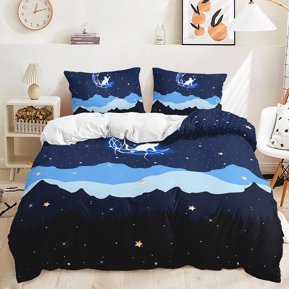 Quilt Cover Star Moon Pillowcase Bedroom Bedding Digital Printing Three-Piece Set