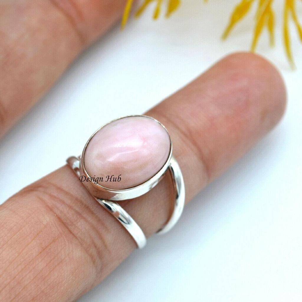 Rosa opal handgjorda ring solid 925 sterling silver smycken för julklapp