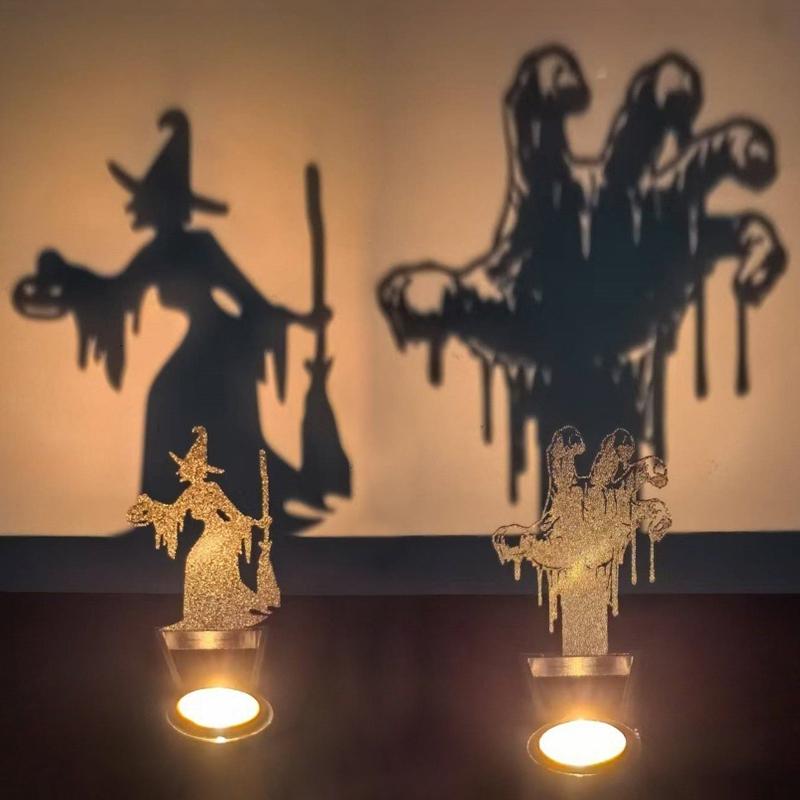 Funny Shadow Stand Metallic Candle Holder Halloween Decoration Desktop Ornaments Scary Tea Light Candle Stands Party Decor