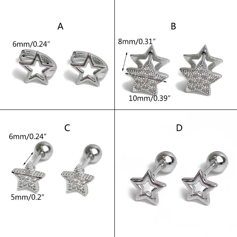 Personality Rhinestones Stud Earrings For Women Men Punk Star Earring Sliver Piercing Ear Studs Couples Fashion Jewelry