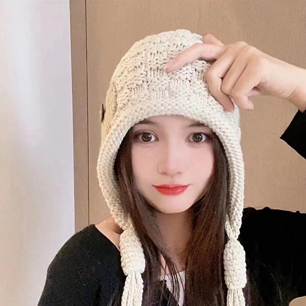Tassel Wool Hat Women's Autumn and Winter Warm Ear Protection Red Knitted Hat Sweet Versatile Pullover Cold Hat