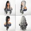 Women's Long Curly Black-Gray Wig with Fashion Highlights and Air Bangs
