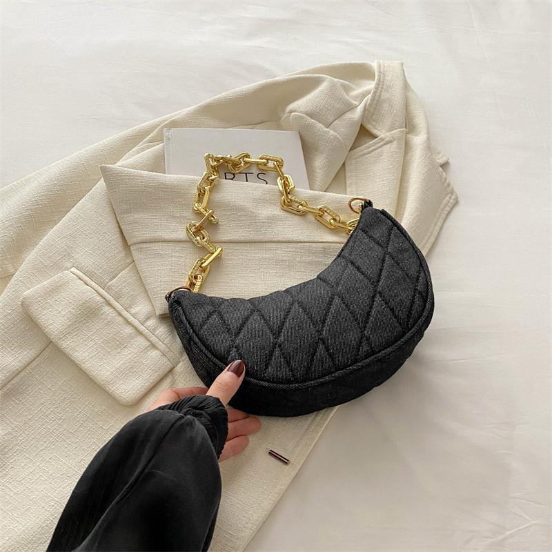 Stylish Womens Summer Chain Crossbody Bag In Black Deep Blue And Light Blue Colors