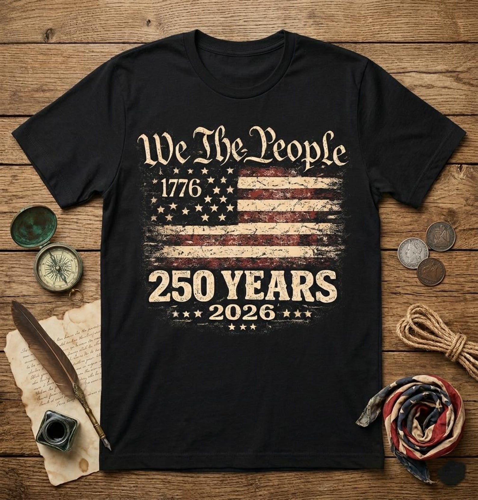 We The People 250 Years Shirt, Vintage American Flag 1776-2026 Tee S
