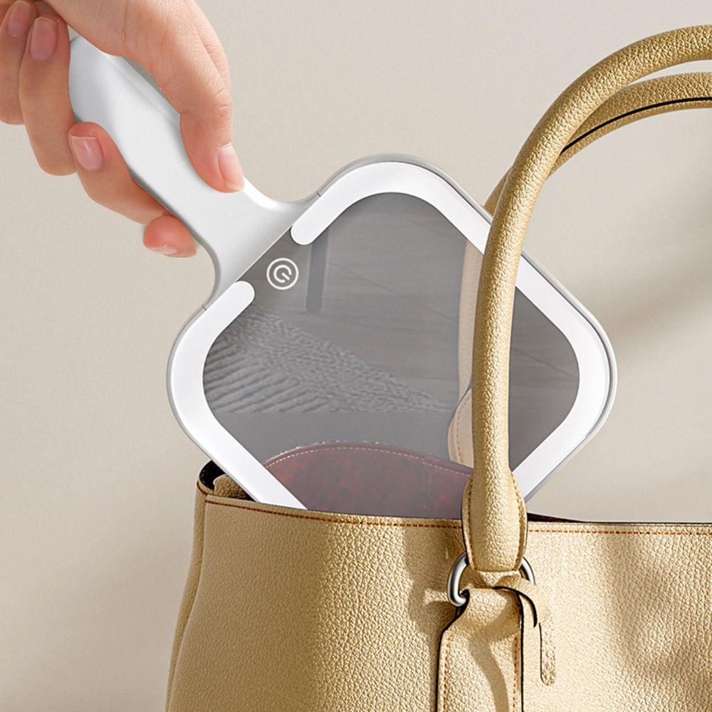 Square/Round Lighted Hand Mirror Hand-held Cosmetic Mirror Durable LED Makeup Mirror  Pocket
