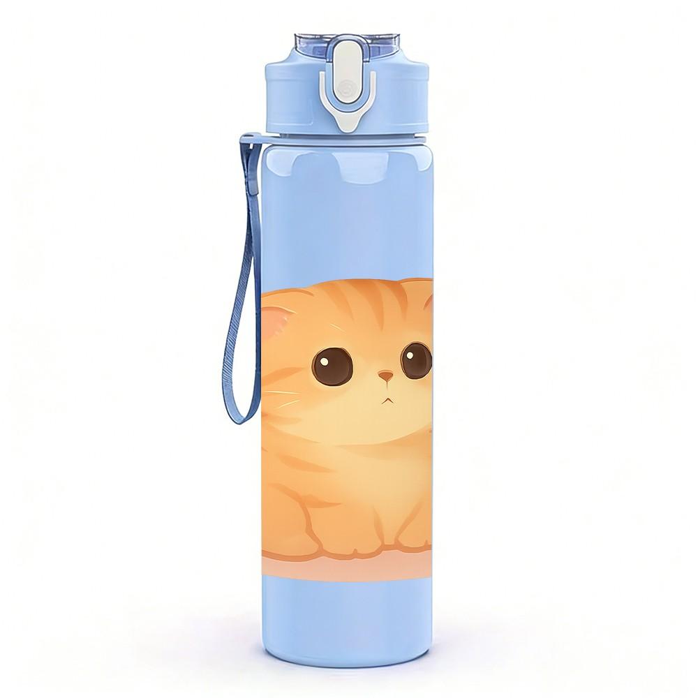 1PC Chubby Orange Kitten Bust 750ml Color Plastic Sports Water Bottle Leakproof Flip Straw Lid For Sports Office Home Use