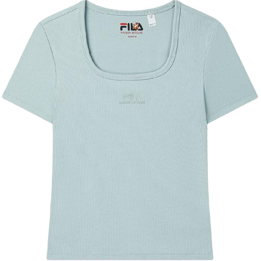 FILA X MAISON KITSUNE Original Fashion Casual Letter Slim Fit Dopamine Short Sleeve T-Shirt Women T-Shirt Fruit-Gray-Green F11W529108F-GN