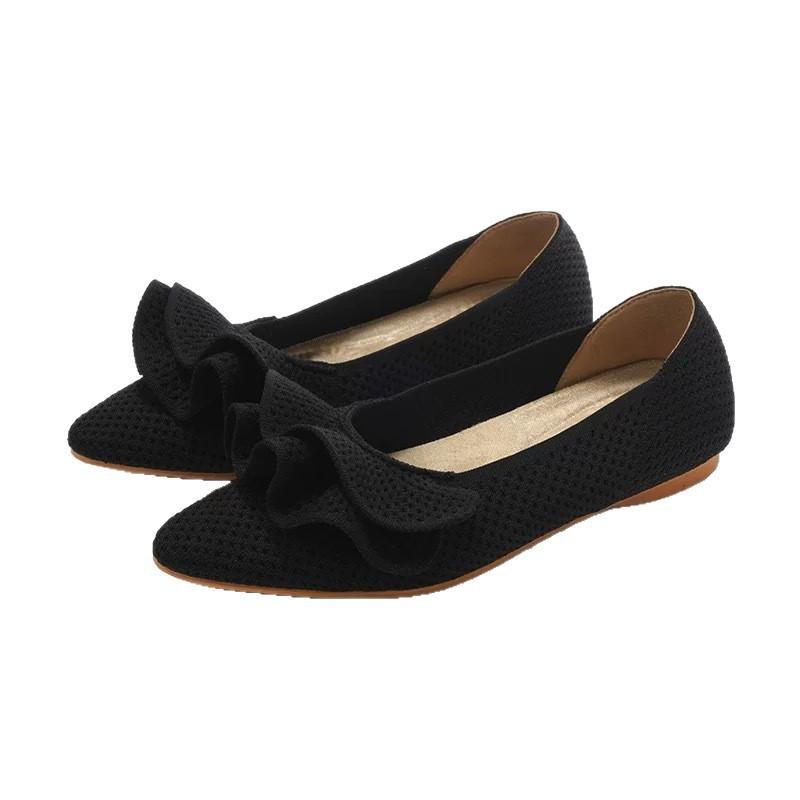 [Naked single shoes] Egg roll lotus leaf edge pointed casual flat bottom new French soft sole comfortable fly woven women's shoes