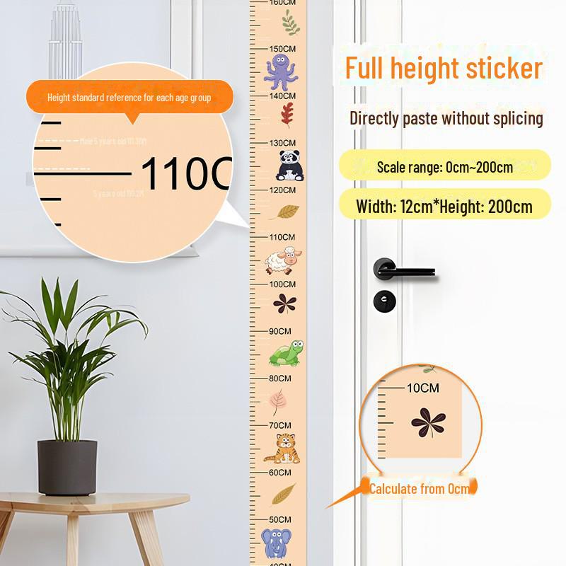 Children's Room 2m Self-Adhesive Height Chart Stickers - Cartoon Design for Baby Measurement & Wall Decoration