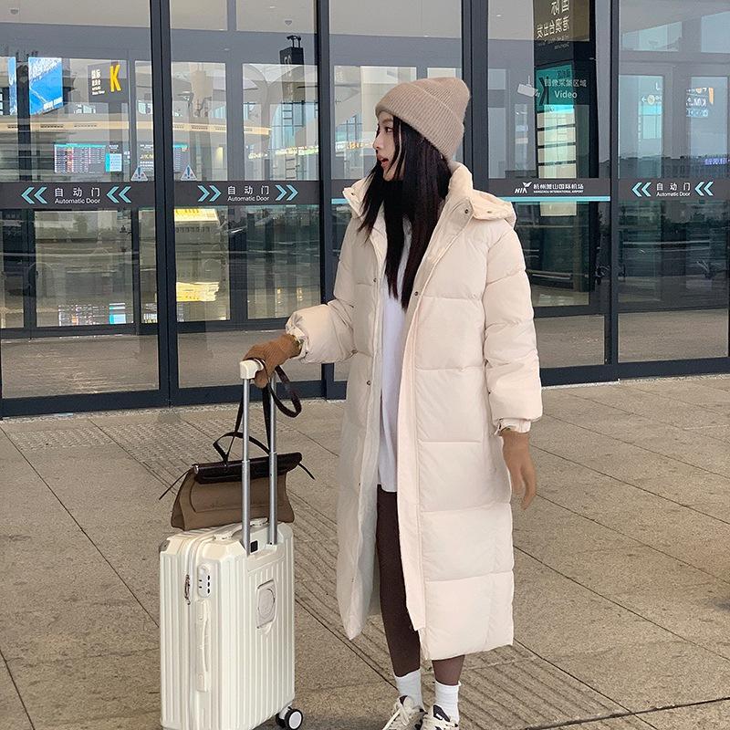 Down Cotton Jacket for Women Over Knee Long Hooded Winter New High-end Warm and Versatile Fashionable Women's Cotton Jacket