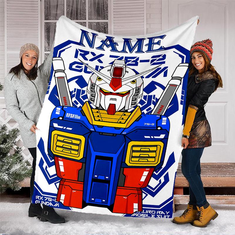 Personalized Custom Name Blanket - Mobile Suit Gundam Print Design,Blanket for Sofa,Bed,Travel,Camping - Soft and Warm, Great Gift
