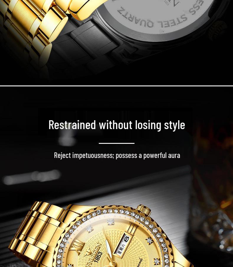 Influencer Brand Men's Tycoon Gold Luminous Waterproof Steel Watch
