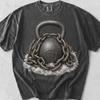 Vintage Kettlebell Chains Graphic Tee – Distressed Retro Gym Shirt