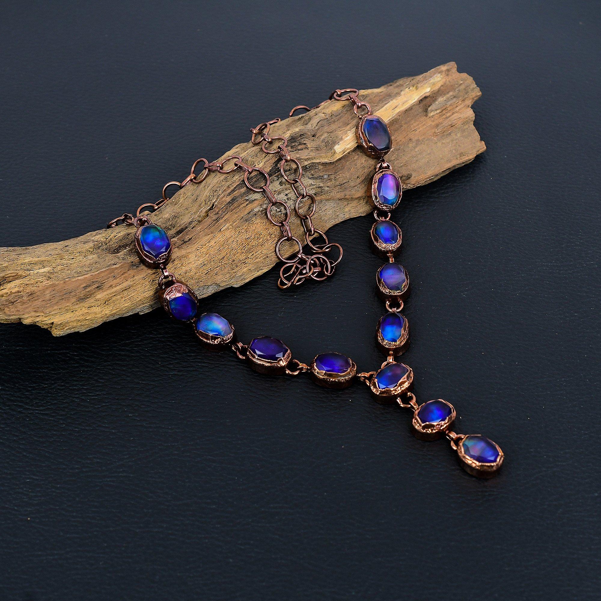 

Ammolite Necklace Gemstone Jewelry, Copper Electroformed Necklace, Adjustable Handmade Chain Necklace Gift For Wife Jewelry