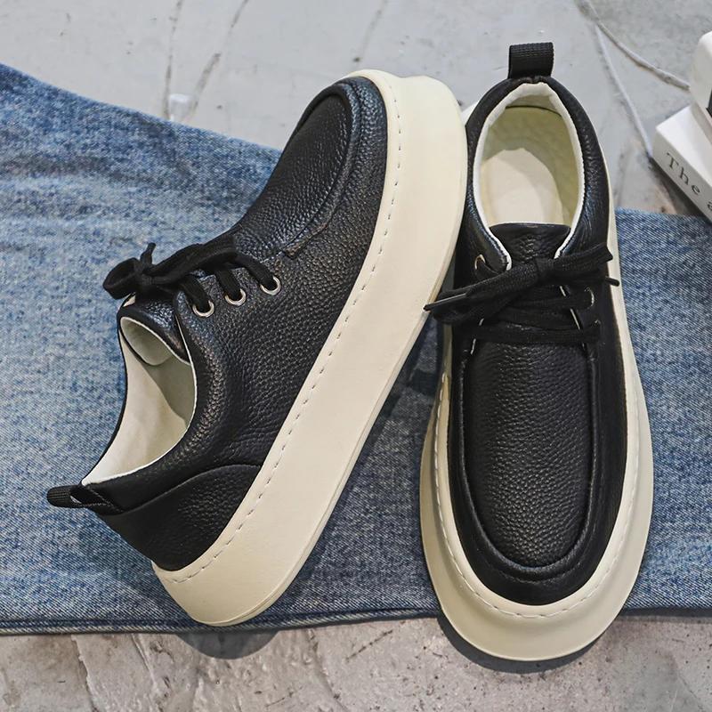 Men Casual Shoes High-Grade Leather Work Shoes Lace-up Flats Sneakers Platform British Business Party Dress Shoes For Male 39-44