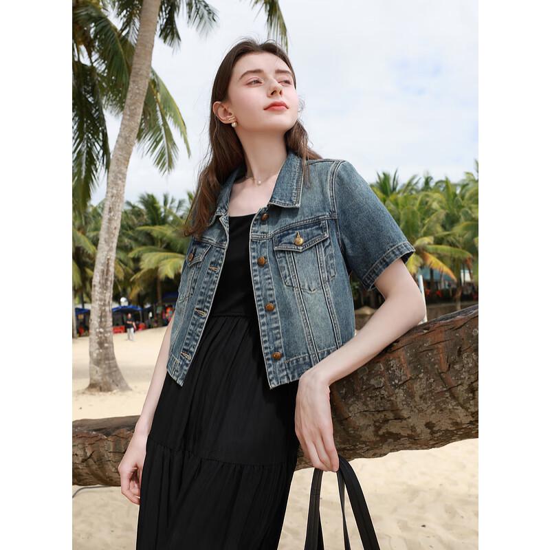 

Sancai Women s Retro Short Sleeve Denim Jacket S