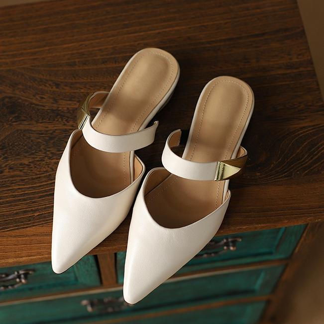 

New Summer Women s Half Slippers Fashion Sexy Pointed Toe Chunky Heel Shoes Minimal Elegant Solid Color Commute Sandals 40 білий