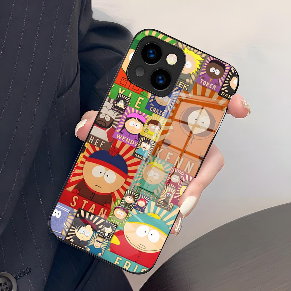 

South Park Cute Cartoon Phone Case For IPhone 17 Pro Max 15 Pro 16 14 Plus 12 13 Mini 11 Pro Shockproof Glass Cover iPhone13 Pro