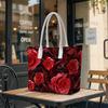 Elegant Rose Pattern Women Tote Bag Fashionable Large Capacity Daily Shopping Carry Handbag