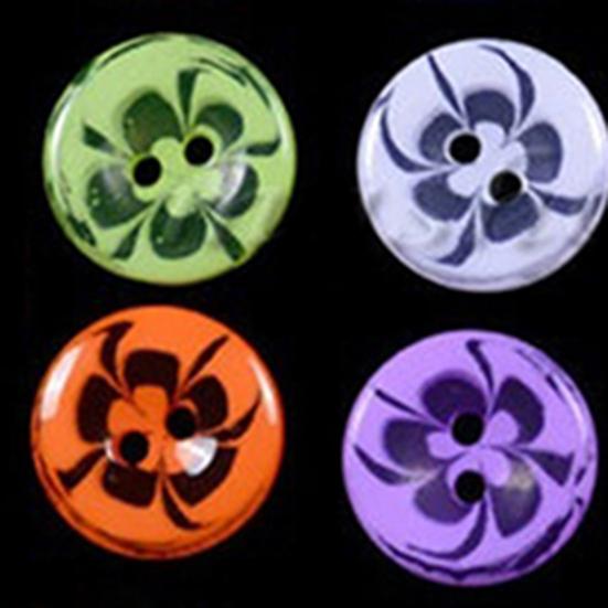 100Pcs 14mm Button Mixed Color Flower Resin 2 Holes Scrapbooking Mini Round