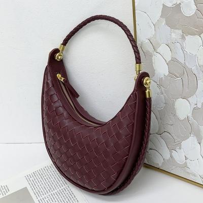 2025 New Genuine Leather Women's Bag Hand Woven Underarm Bag Versatile Crescent Bend Moon Bag Single Shoulder Diagonal Crossing Dumpling Women's Bag