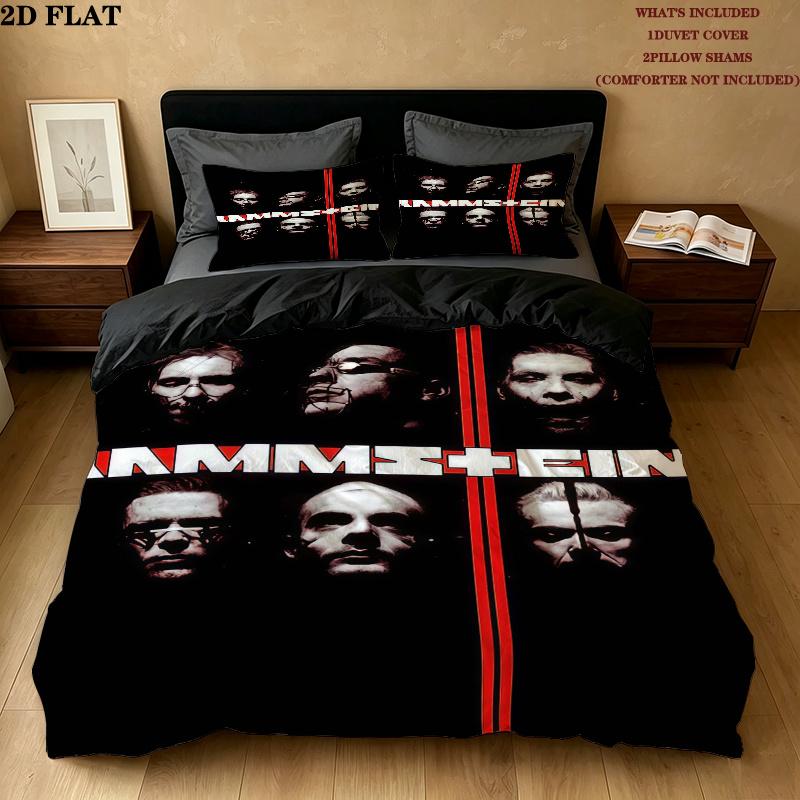 Rammstein Bettwäsche Steppbett Set Bettbezug Kissenbezug Heimdekoration Geburtstagsgeschenk (1 Bettbezug + 2 Kissenbezüge, ohne Füllung)