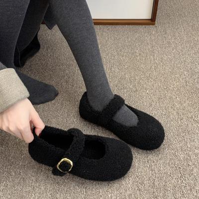Chaussures plates en velours Xiaoxiangfeng pour femmes, nouvelles automne-hiver 2025, ballerines à bout rond polyvalentes à semelle souple Mary Jane en coton