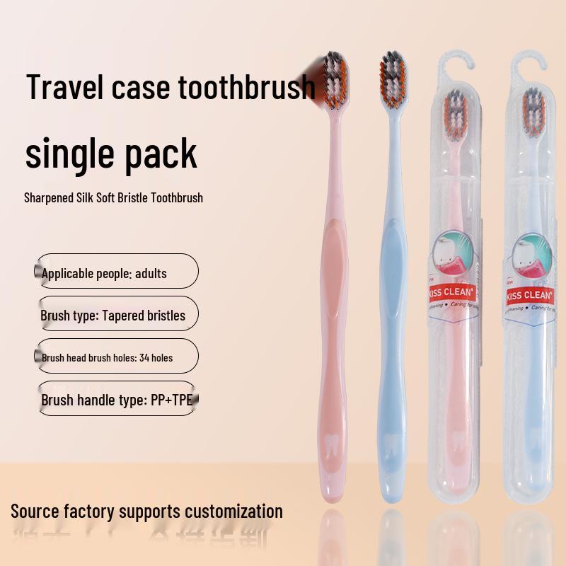 

Soft Bristle Toothbrush for Men & Women - Family Pack with Individual Packaging for Guests, High-End Cleaning, Simple Design Pink - Single Package