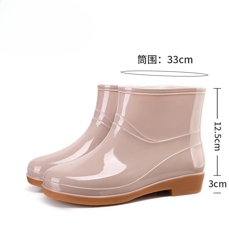 Autumn and Winter Velvet Waterproof Short Tube Women's Rain Boots Round Toe Outdoor Anti Slip Garden Shoes Durable Rubber Boots