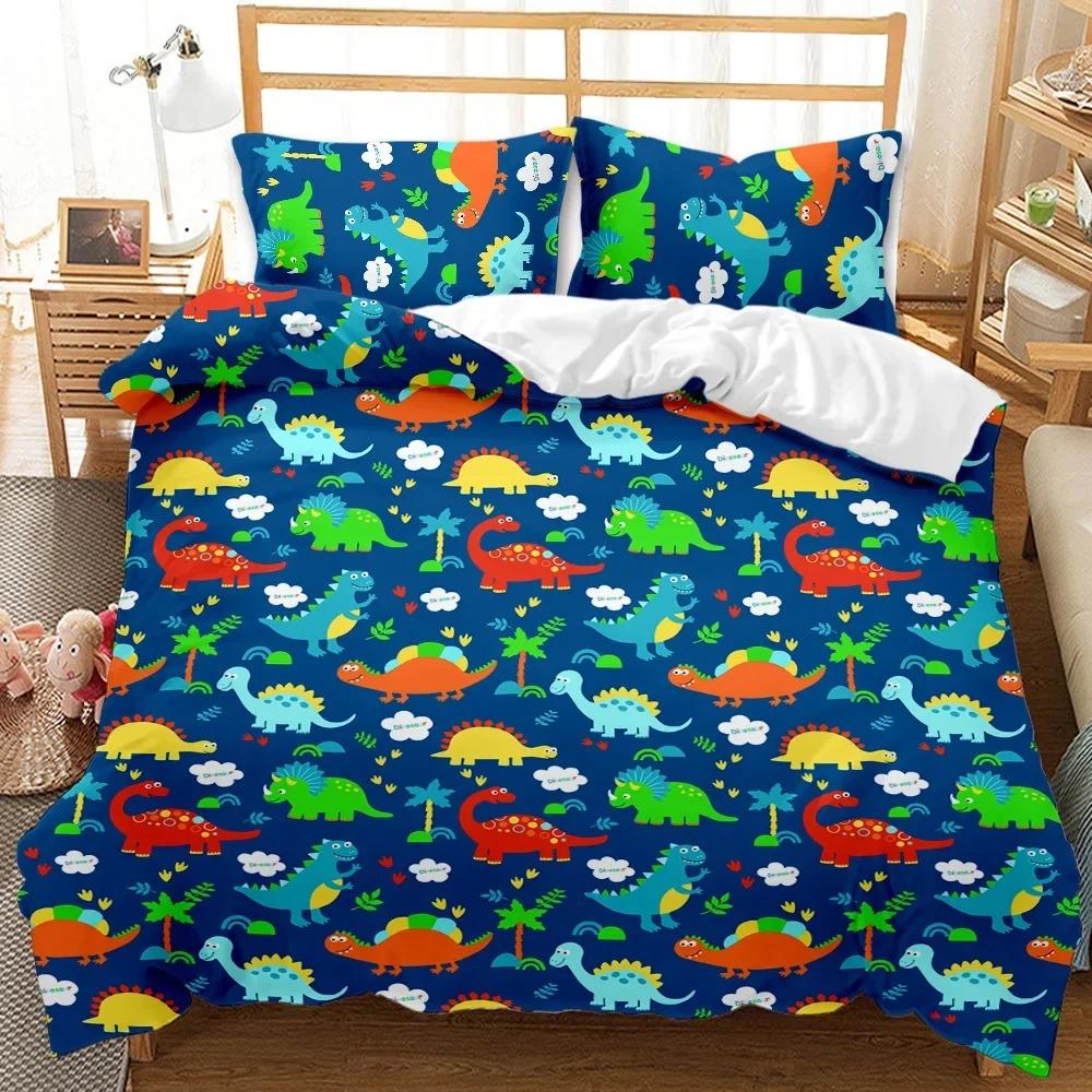 Dinosaur Duvet Cover Collection Tropical Cartoon Dinosaur Twin Bedding Collection For Kids Teens Double Queen King Size Polyester Quilt Cover