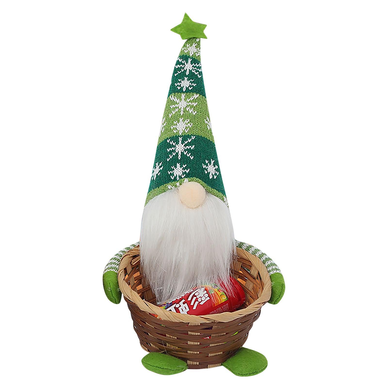 

Christmas Gnome Candy Basket with Woven Base and Plush Figure Holiday Decoration for Festive Seasonal Display and Candy Storage зелёный