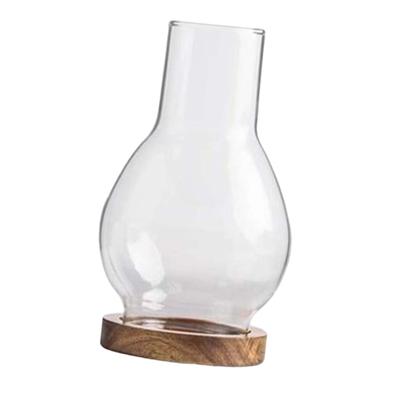 Glass Candlelight Holder with Wooden Base Transparent 3.5x6inch Oil Lamp Shade Wind Proof Cover for Living Room Multifunctional
