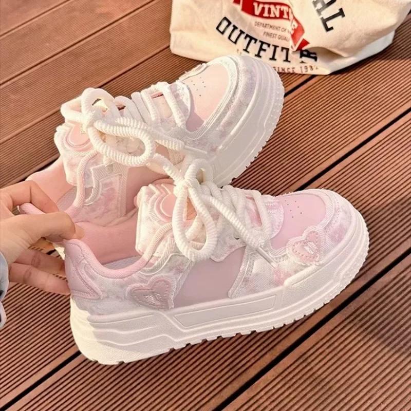 Sweet Women Sneakers Pink Kawaii Design Fashion Womens Sports Shoes Cute Patchwork Korean Style Casual Female Shoes
