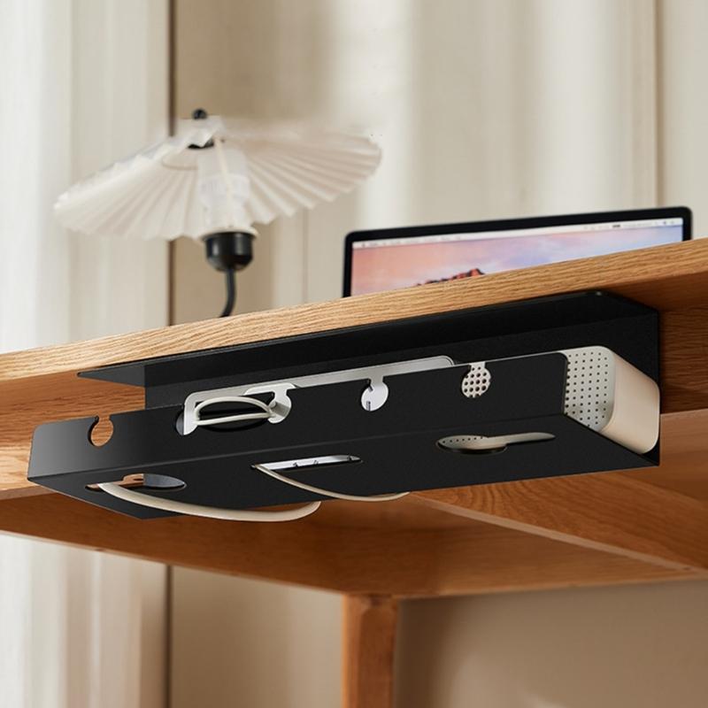 Under Desk Cable Management Cable Tray Under Desk with Clamp Power Strips Cord Holder No Drilling Spacious