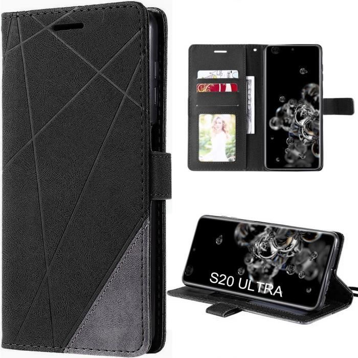 Coque Porte-Carte pour Samsung S20 Ultra, Effet Cuir Flip Case - Noir