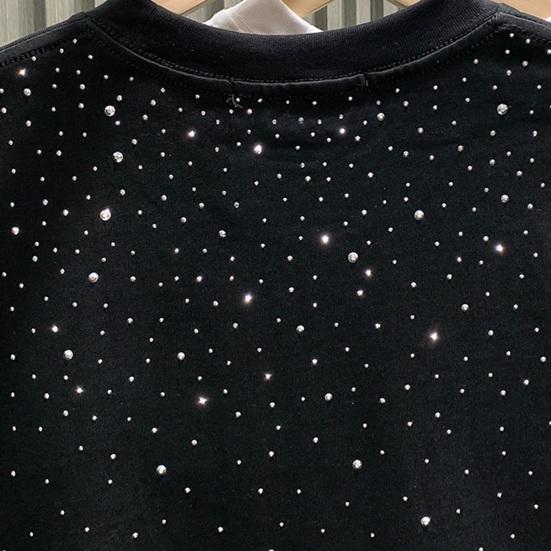 Sommer T-skjorte for menn Rhinestone Dekor Rundhals Løs Pure Farge Kortermet Pullover Uformell Midt Lengde Daglig slitasje Sport Topp