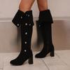 Khaki Black Women Over the Knee High Boots High Block Heel Big Size 50