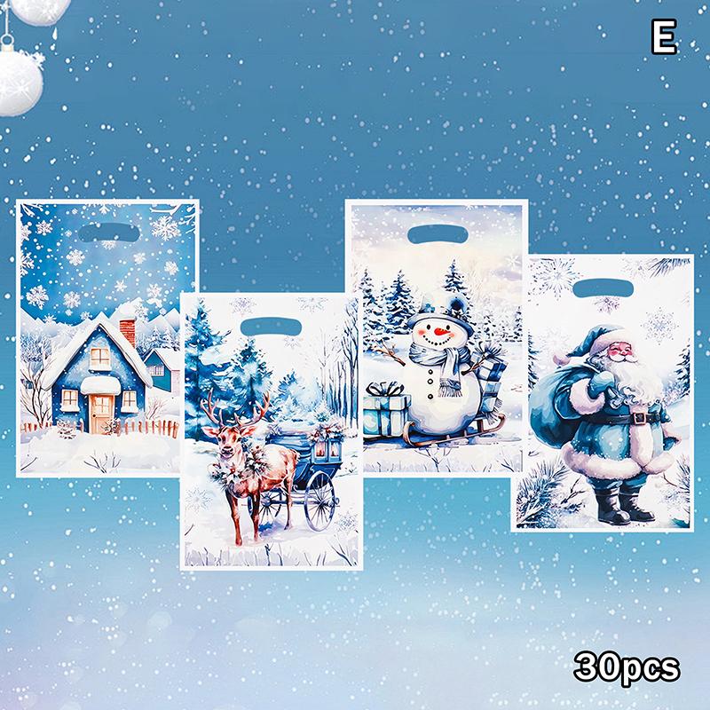 30 Stück Weihnachten Plastik Geschenktüten Frohe Weihnachten Goodie-Tüte mit Henkel Leckerli Süßigkeiten Keks Snacktüte für Weihnachtsfeier Zubehör