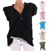 Women Blouse Ruffled Sleeve Loose V Neck Casual Cotton And Linen