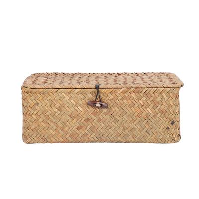 Panier de Rangement en Jonc de Mer Naturel Tissé Rectangulaire Paniers de Rangement avec Couvercles Organisateur de BureauS