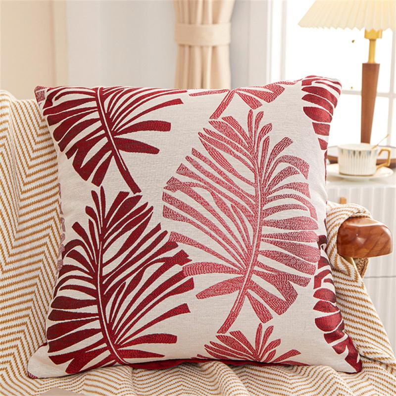 Colorful Cushion  Cover Jacquard Leaf Pattern Living Room Bedroom Decorative Cotton Linen Pillowcase