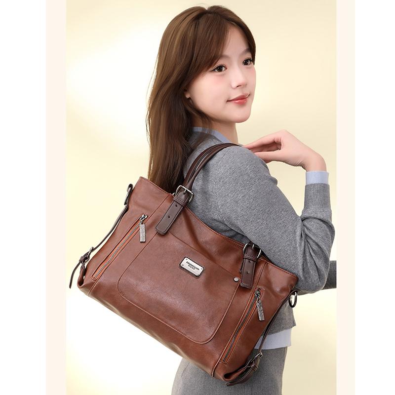 Luxe Handtas Dames Tote Bag Vintage Gewaxt Leer Schoudertas voor Werk Reizen Herfst Winter Nieuwe Mode Portemonnee